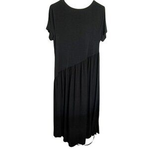 Soft Surroundings Lark Maxi Midi Dress‎ Black Asymmetric Waist Comfort Nice Sz M